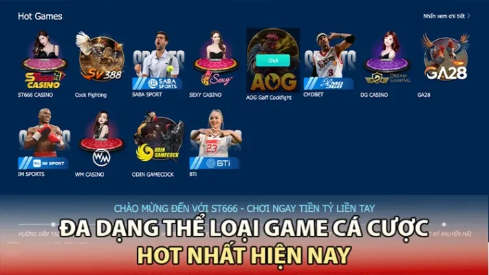 Giao diện kho game ST666 đa dạng thể loại