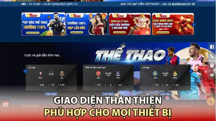 Giao diện nhà cái ST666 thân thiện với người dùng